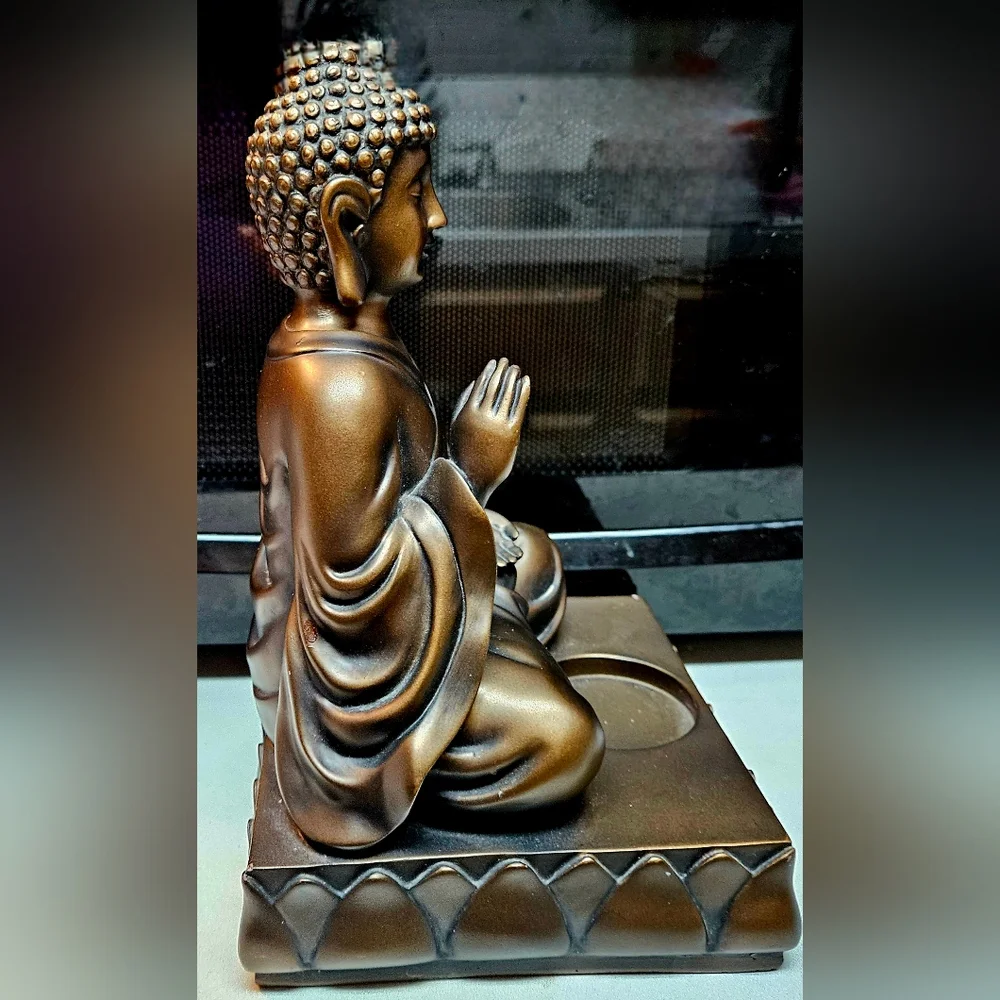 Partylite Copper Bronze Tone Buddha Votive Candle Holder Figurine 9.25" Tall - Picture 5 of 6